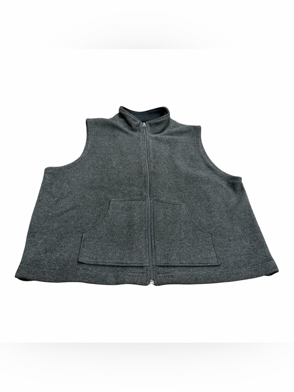 Charter Club Women's Gray Fleece Vest, Zip Up, Pockets, Size Large